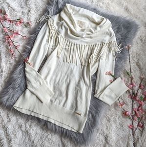 Michael Kors Creme Fringe Collar Sweater